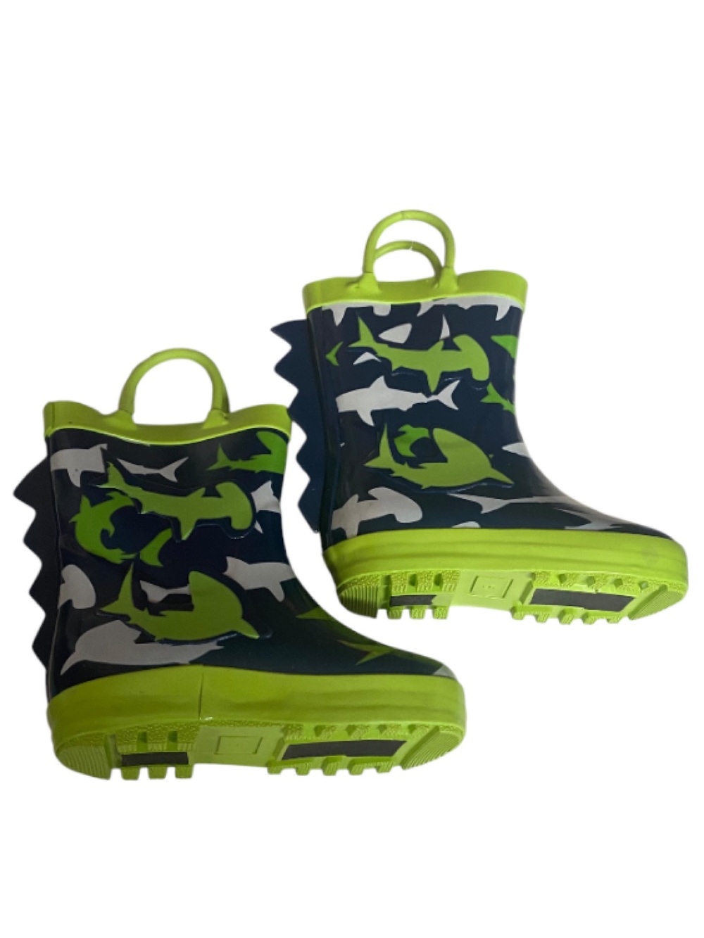 ⭐️Classic Kiks  Shark Rain Boots in Navy & Lime Dino Fin Design NWT - Picture 2 of 6